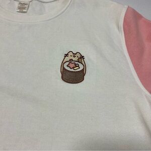 Pusheen Embroidered Graphic Tee in White and Pink